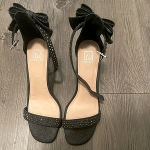 BLACK STUDDED OPEN TOED HEELS